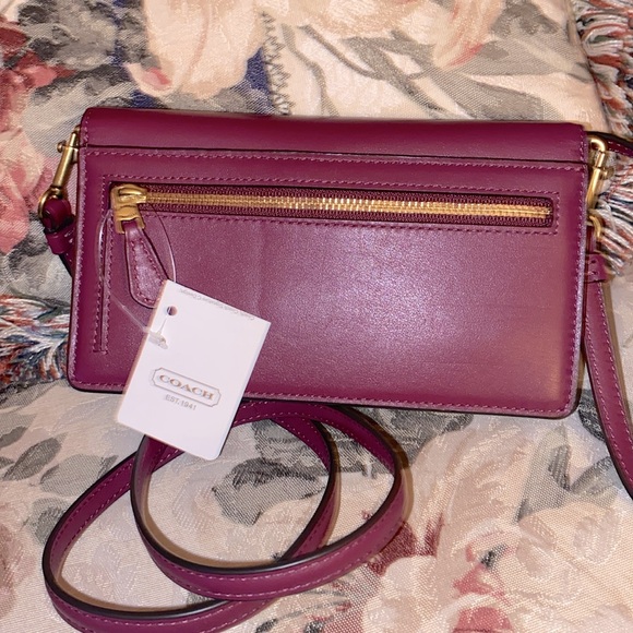 COACH CRYSTAL JEWELED CROSSBODY WALLET PHONE CASE NWT BURGUNDY LEATHER - Picture 5 of 9